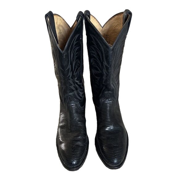 Vintage Tony Lama Size 10D Black Teju Lizard wingtips western cowboy boots main image 12